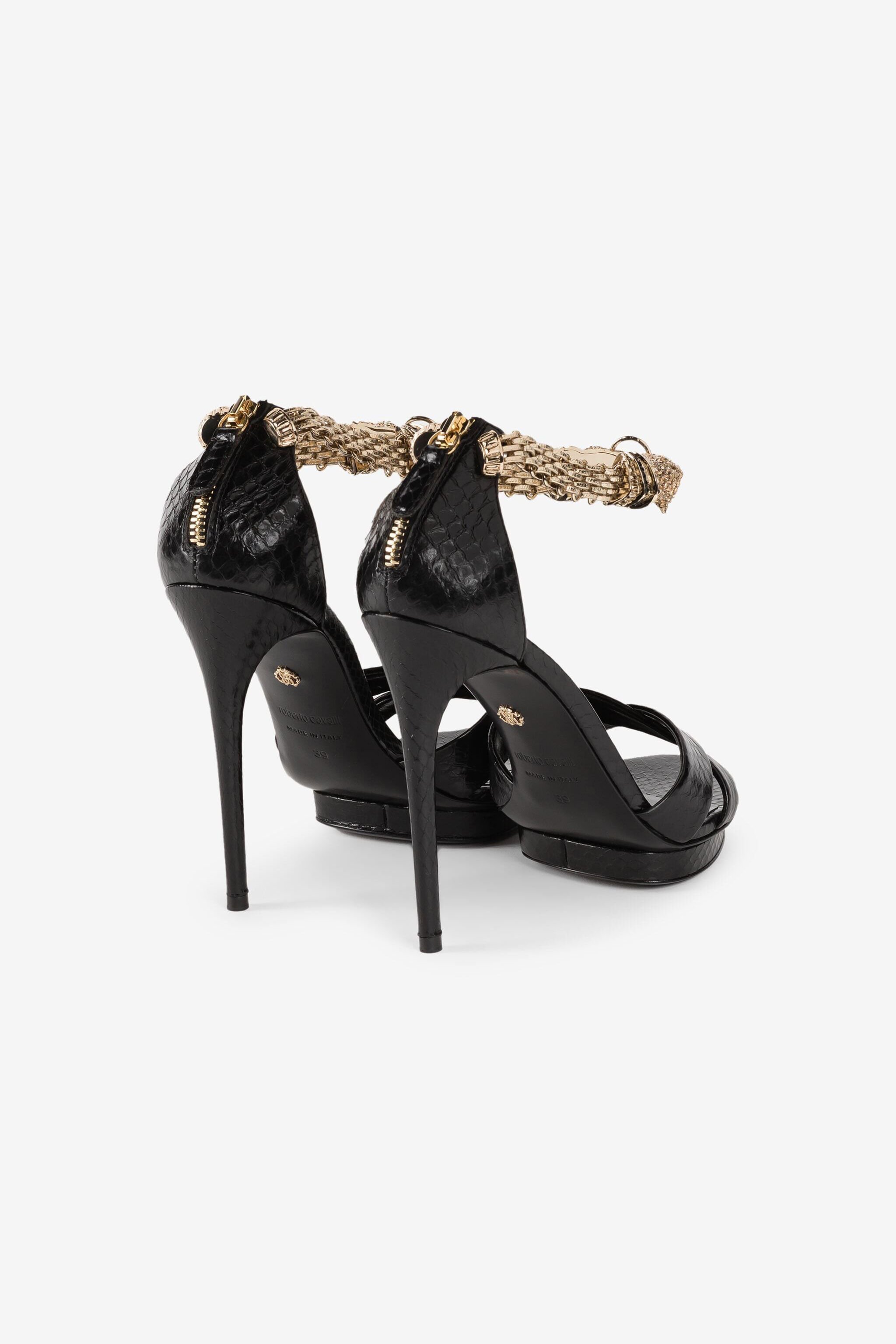 RC Crystal-Embellished Panther Head Sandals Black OQS032-PA001