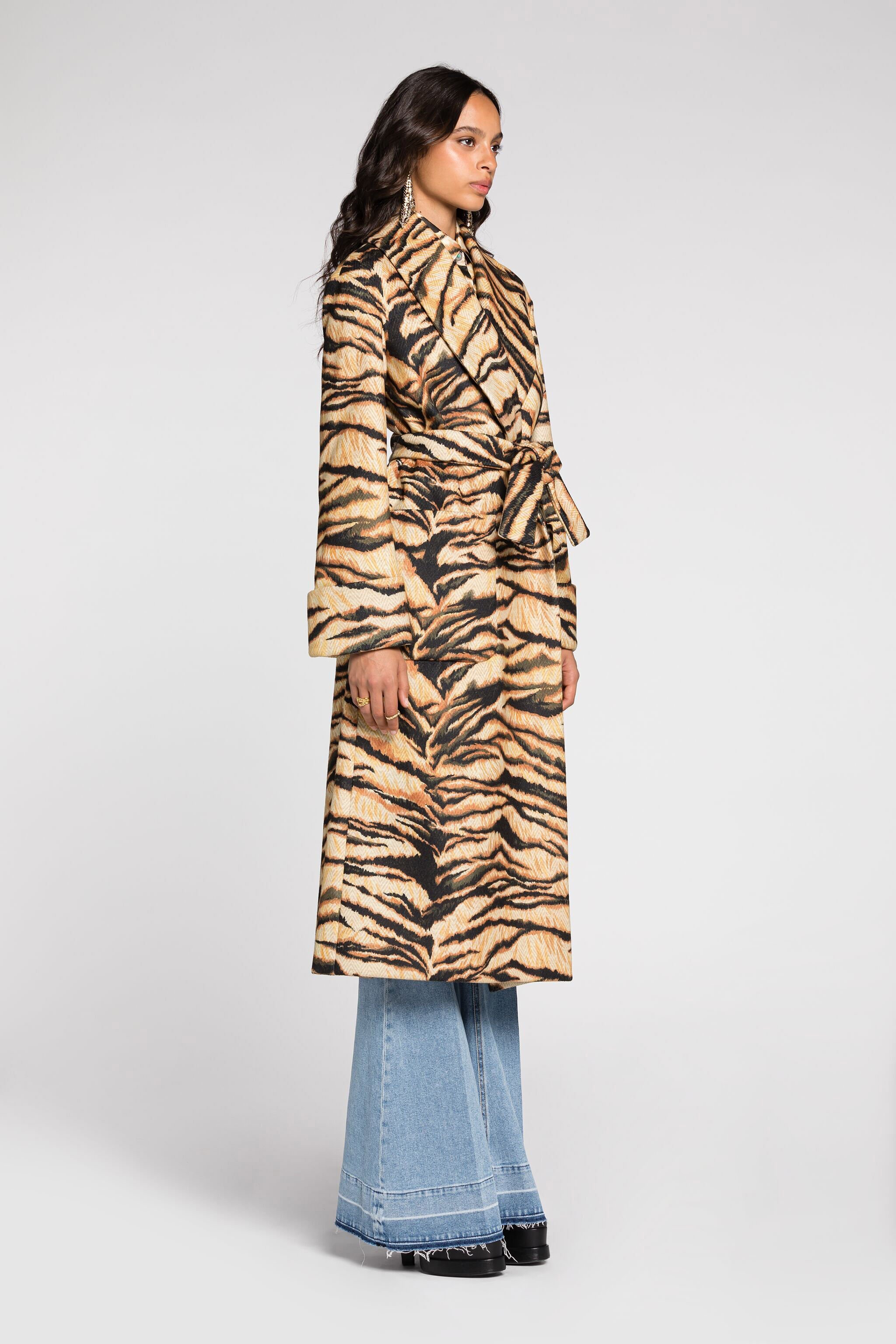 RC Freedom-print belted coat Light Brown RKT507-7QH36