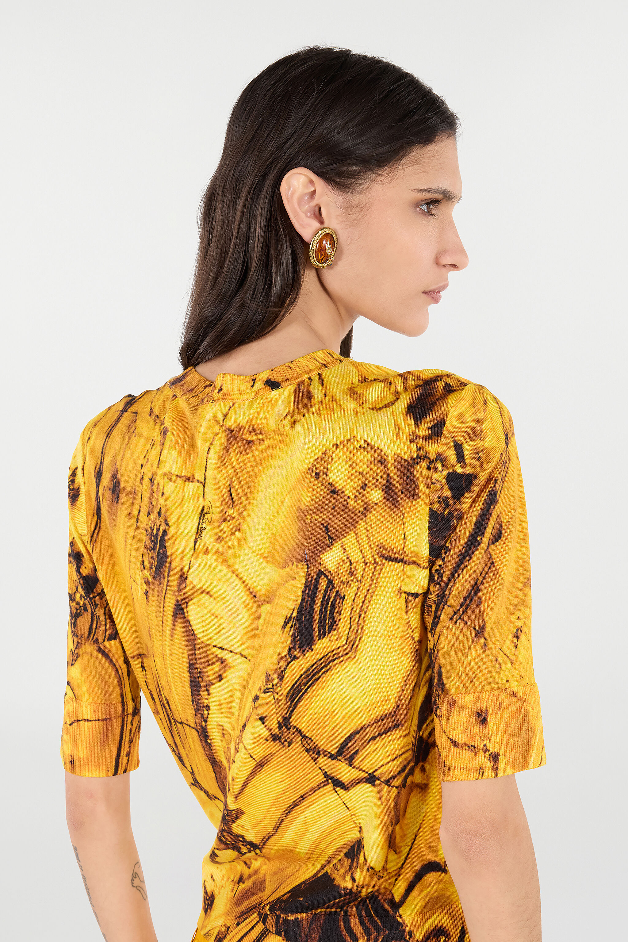 RC Silk-Wool Sweater with Amber Print Yellow VKM615-MQ034