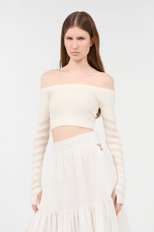 RC Crop Top Spalle Scoperte Avorio UKT631-MA001