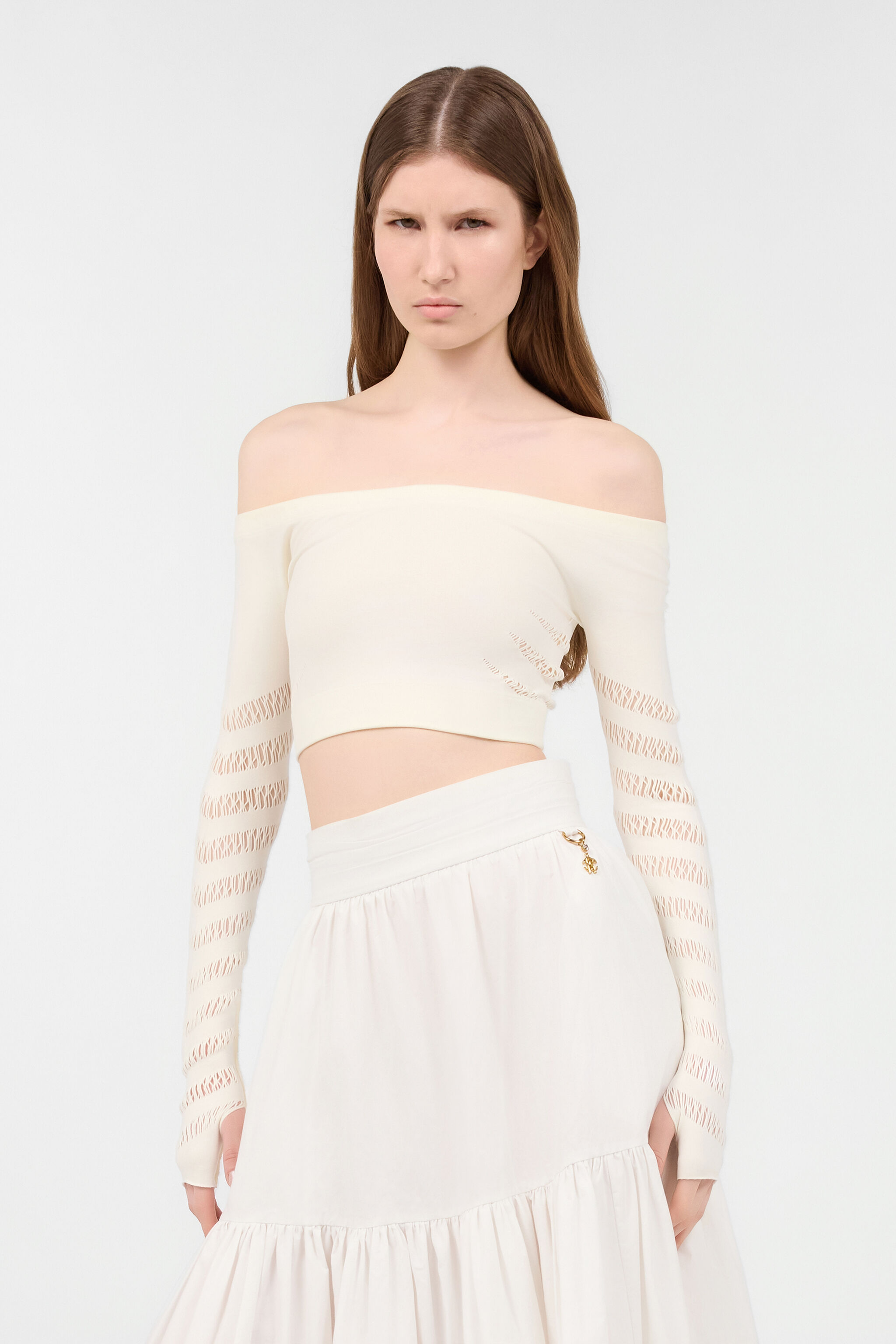 RC Crop Top Spalle Scoperte Avorio UKT631-MA001