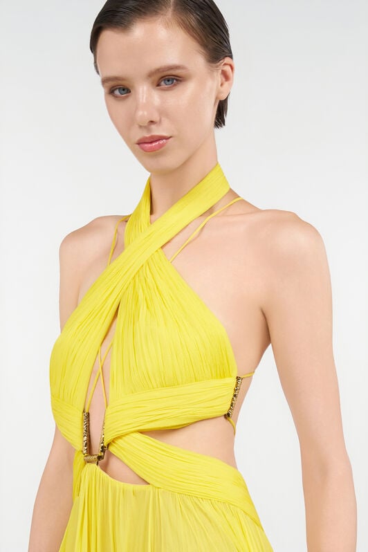RC Robe Maxi Jaune en Soie avec Découpes YELLOW WQT129-CQ002