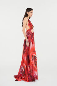 RC Long Dress With Rose Print And Cut-Out Red UKT158-CTN48