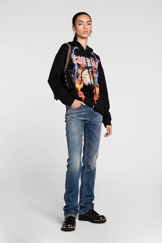 RC Oversized Eagle-Print Appliqué Hoodie BLACK PKT69C-CF050