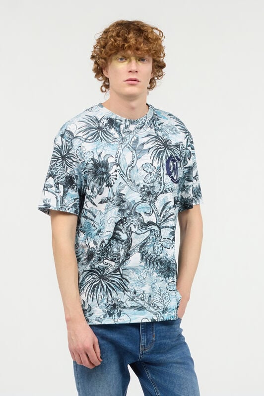 JC T-Shirt Con Stampa Jungle E Monogram Azzurro UFT042-UF062
