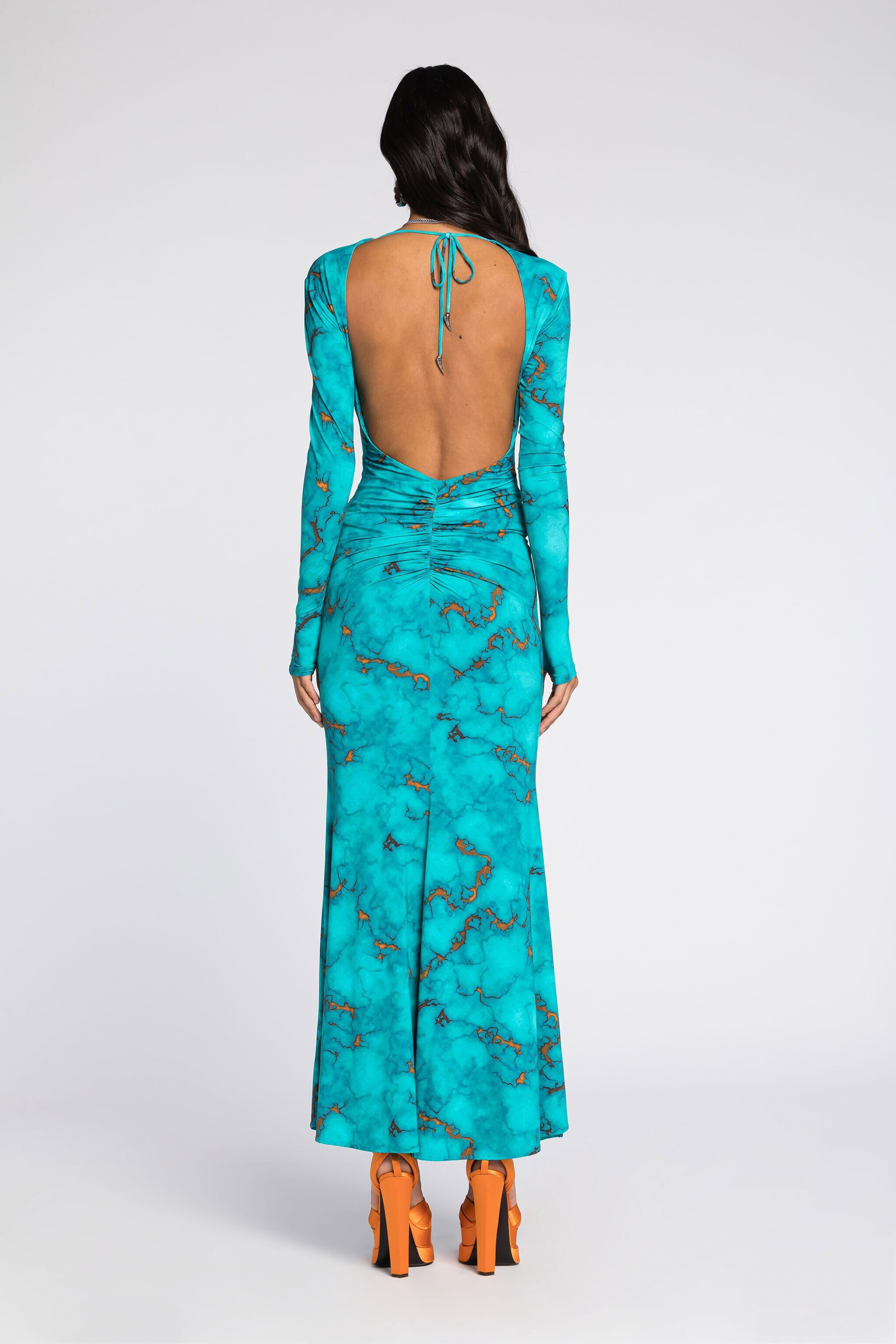RC Robe ruchée à imprimé marbre Bleu clair RKT129-LNH62