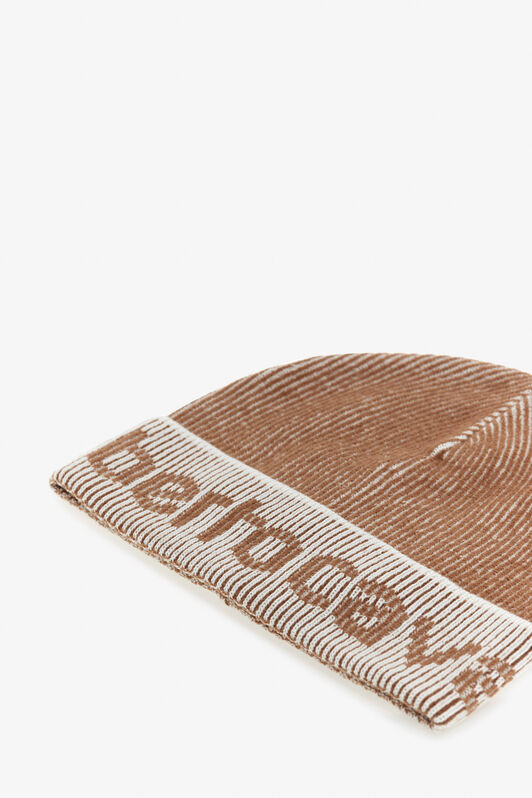 RC Cotton and Wool Blend Beanie with Logo Light Brown TALR15-IR032