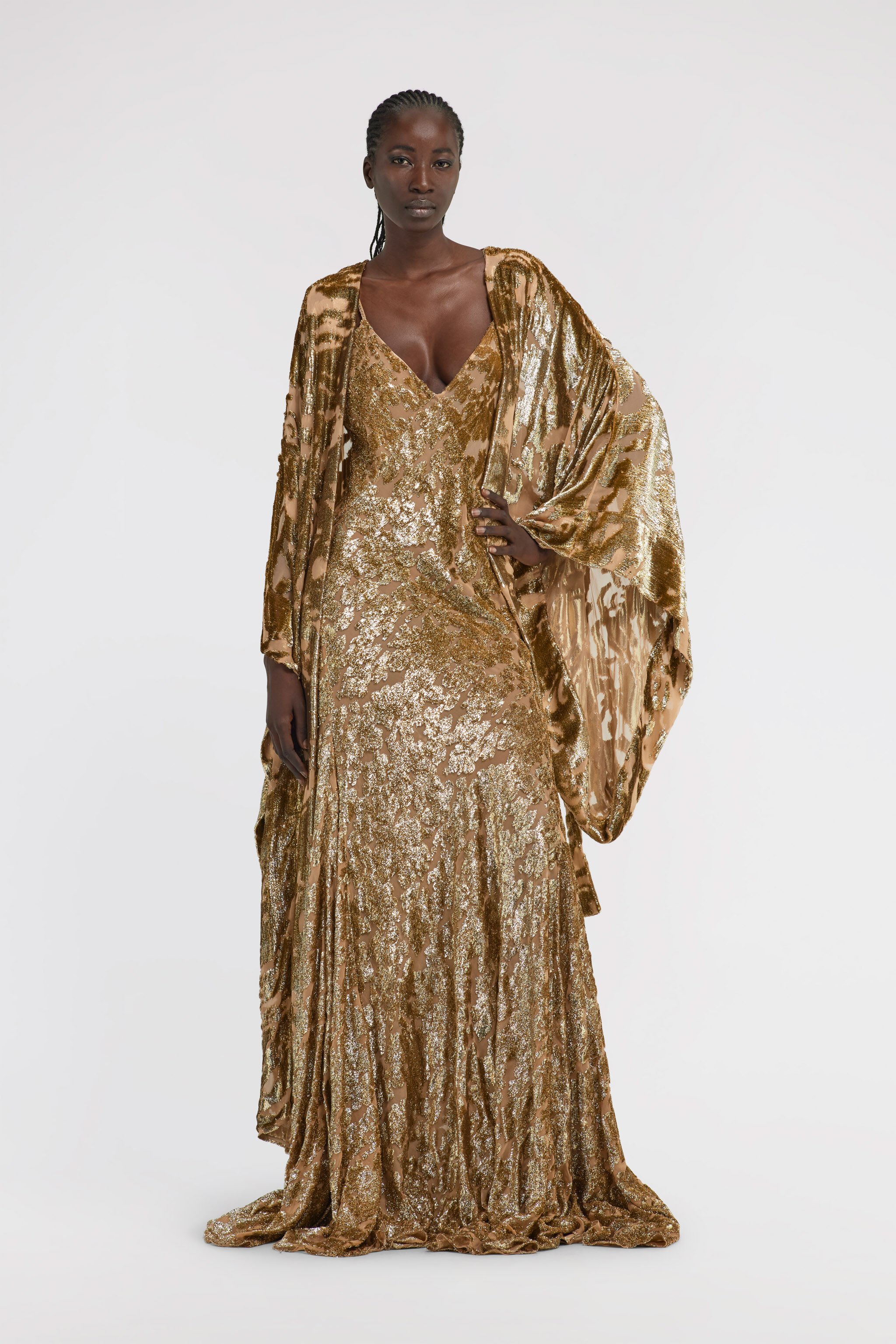 RC Langer Samt-Devoré-Mantel Gold TKT510-FY036