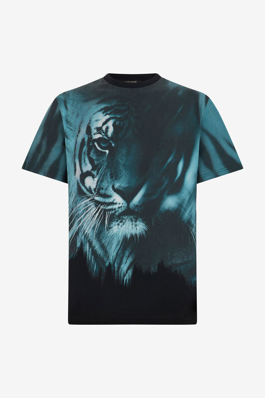 RC T-Shirt Mit Tigerprint BLACK/LIGHT BLUE OOT60H-JFO62