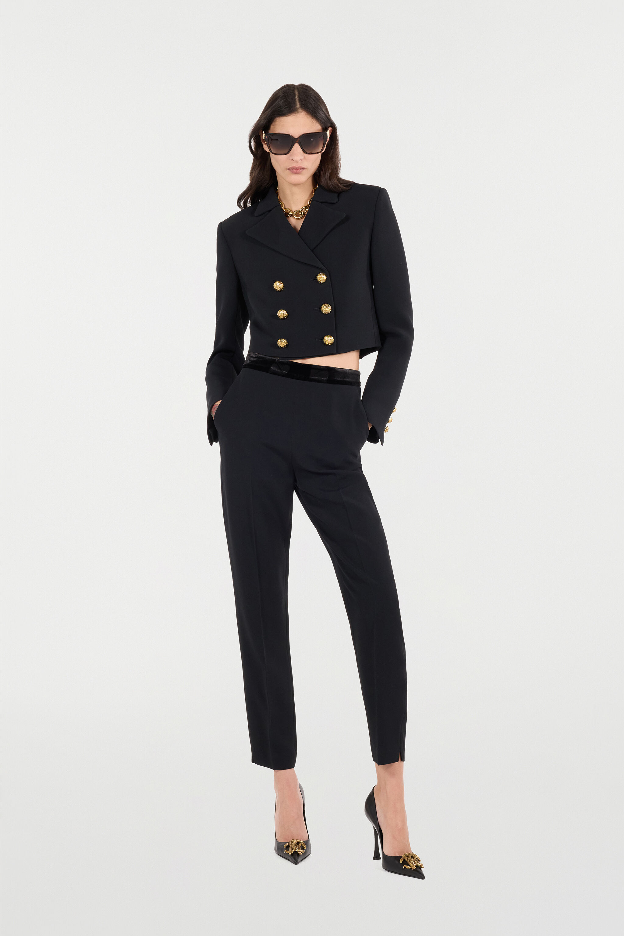 RC Cropped Double-Breasted Jacket Negro VQT403-KU013