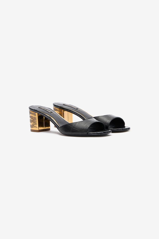 RC Mules with Gold Chunky Heel RC Mules with Gold Chunky Heel Black VKS027-PZ579