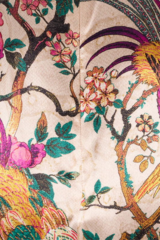 RC Oriental Bird Print Silk Mini Dress RC Oriental Bird Print Silk Mini Dress BEIGE/MULTICOLOR VKT129-TYP76
