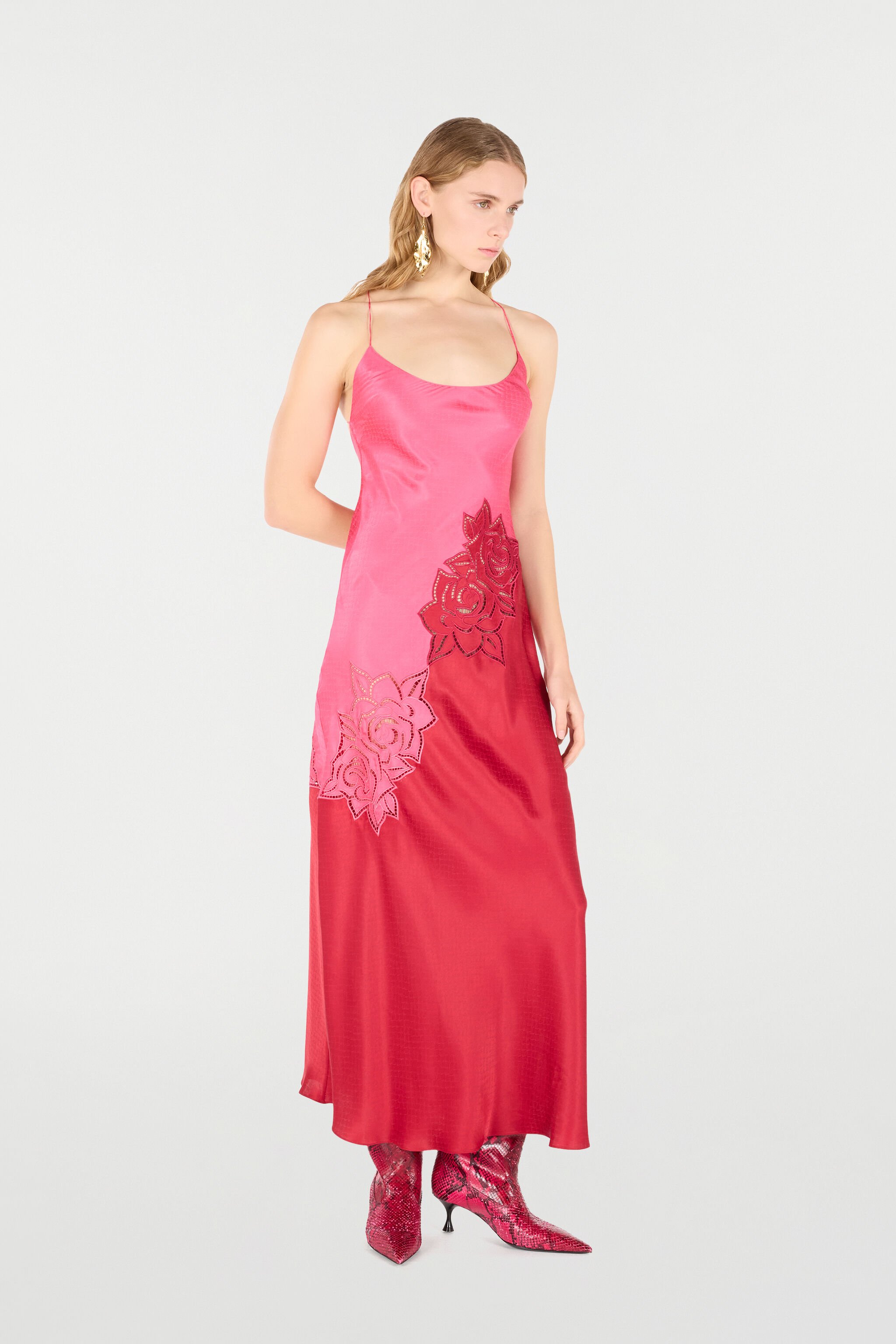 RC Long Dress With Perforated Rose Pattern Fuchsia UKR120-SZN57