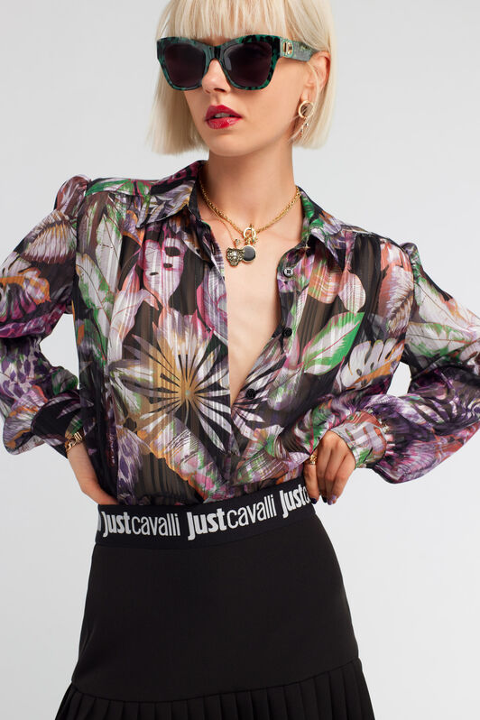 JC Just Cavalli Pleated Shirt MULTICOLOR SCURO RKT909-RK415