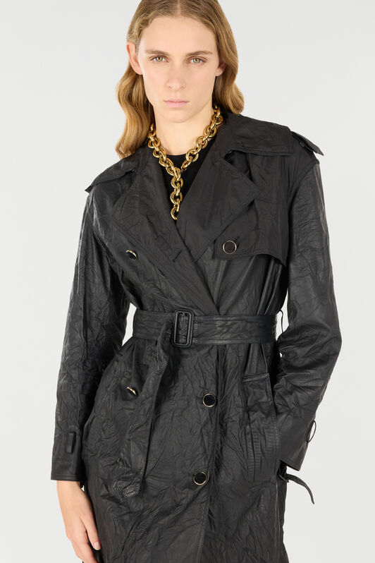 RC Long Crinkle-Effect Trench Coat Black UKP505-PN082