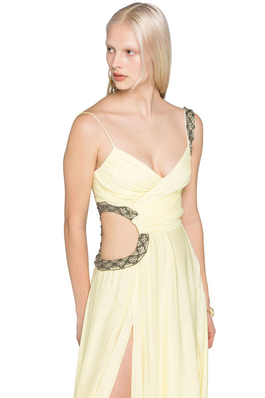 RC Bead-Embellished Cut-Out Silk Maxi Dress Ivory KQR132-CC032