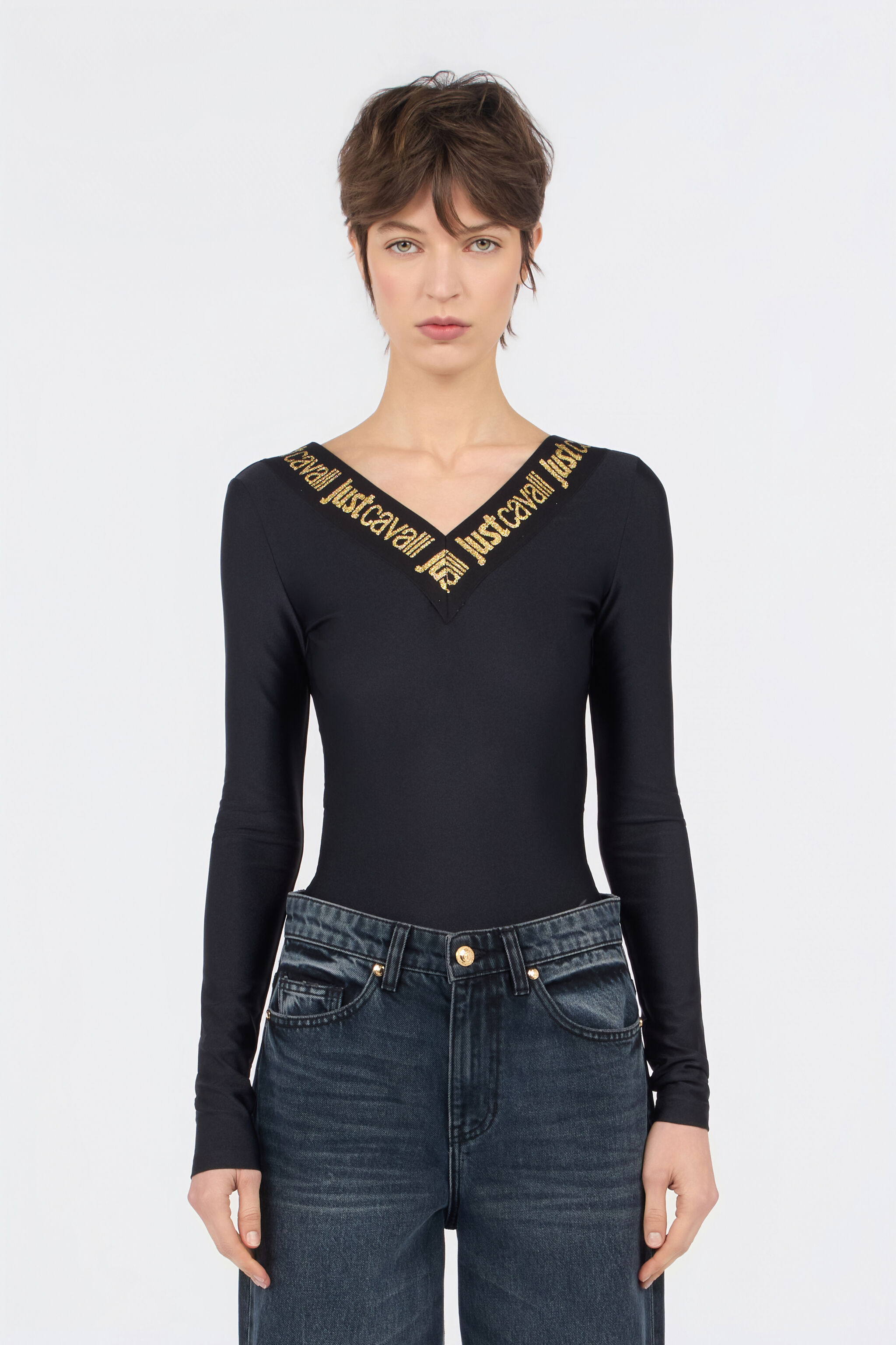 JC Black Fitted Bodysuit with Logo BLACK RKT921-RK428