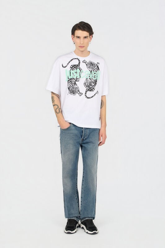 JC White T-Shirt With Tiger Graphic And Logo WHITE WFT059-WF089