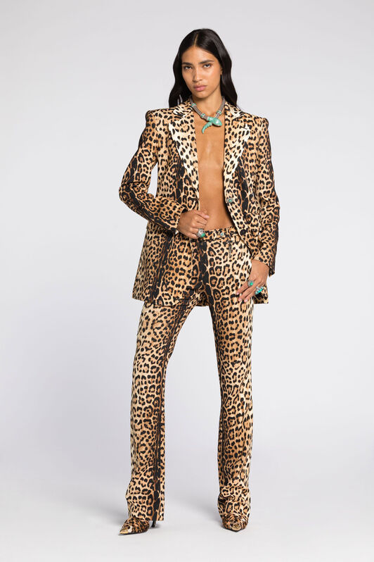 RC Leopard-Print Flared Trousers Light Brown RKT203-ORH26