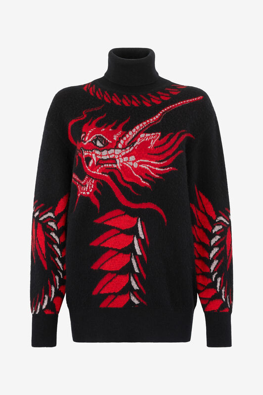 RC Long Sweater with Motif and Dragon RC Long Sweater with Motif and Dragon Black/Red VQM618-MPC02