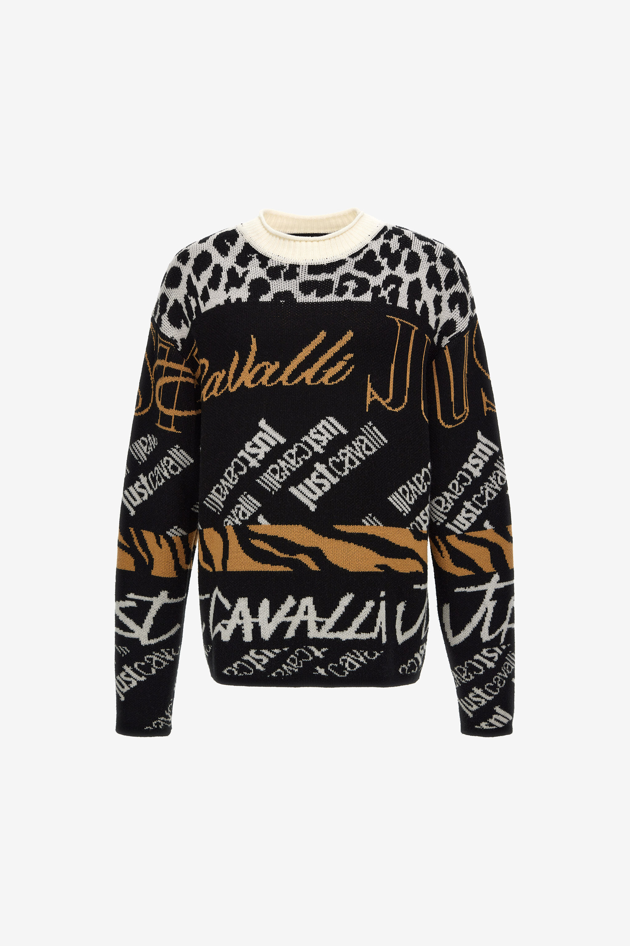 JC Just Cavalli Logo Jacquard Pullover Schwarz/Weiß RRM659-RR153