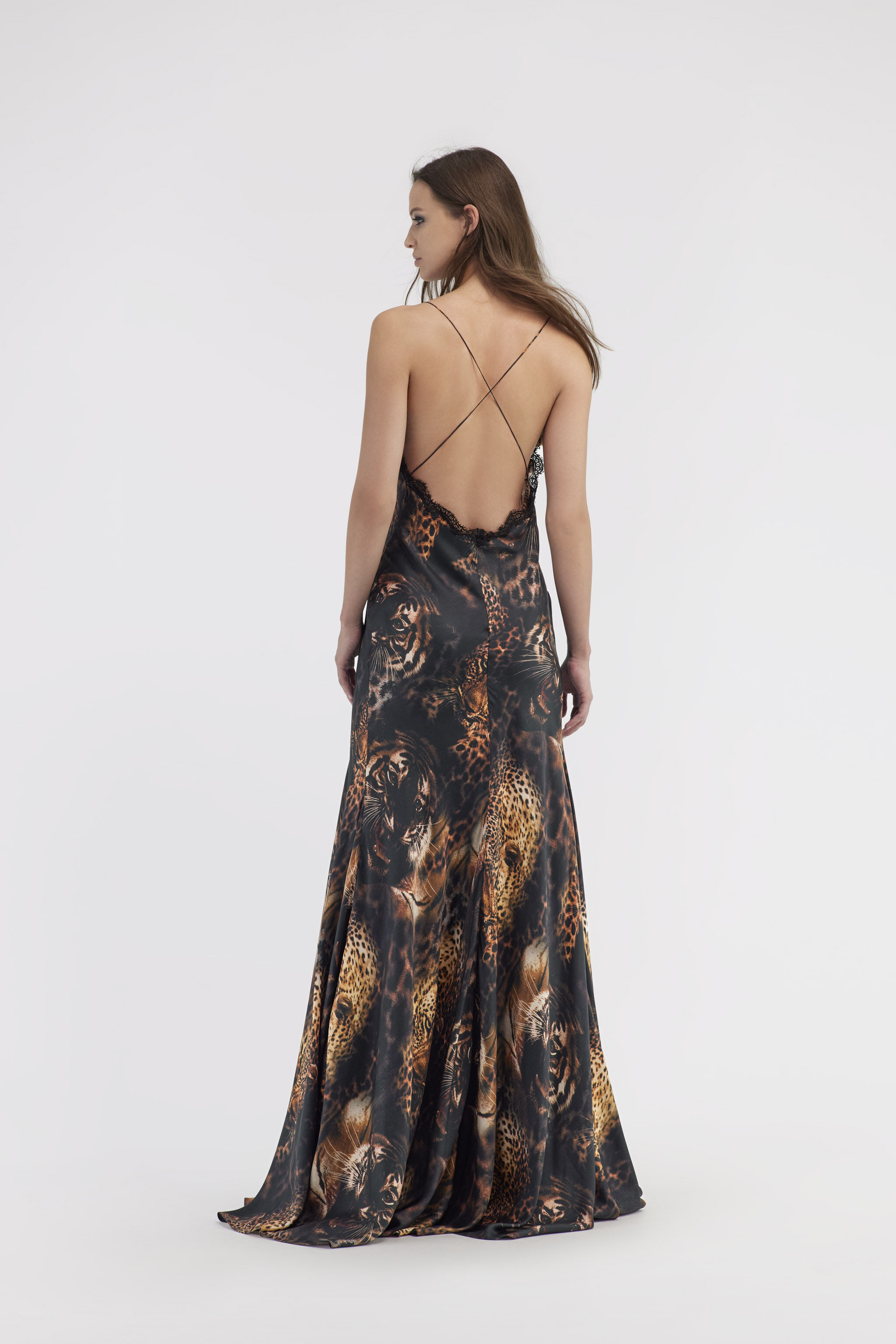 RC Slip dress with Jaguar print Dark brown RWT138-4QI14