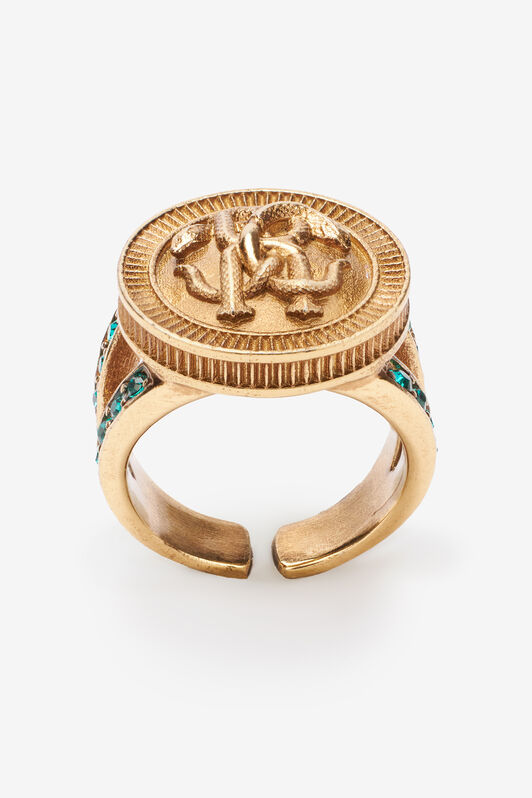 RC Anillo Con Monograma Mirror Snake Y Cristales Oro TKG026-AM066