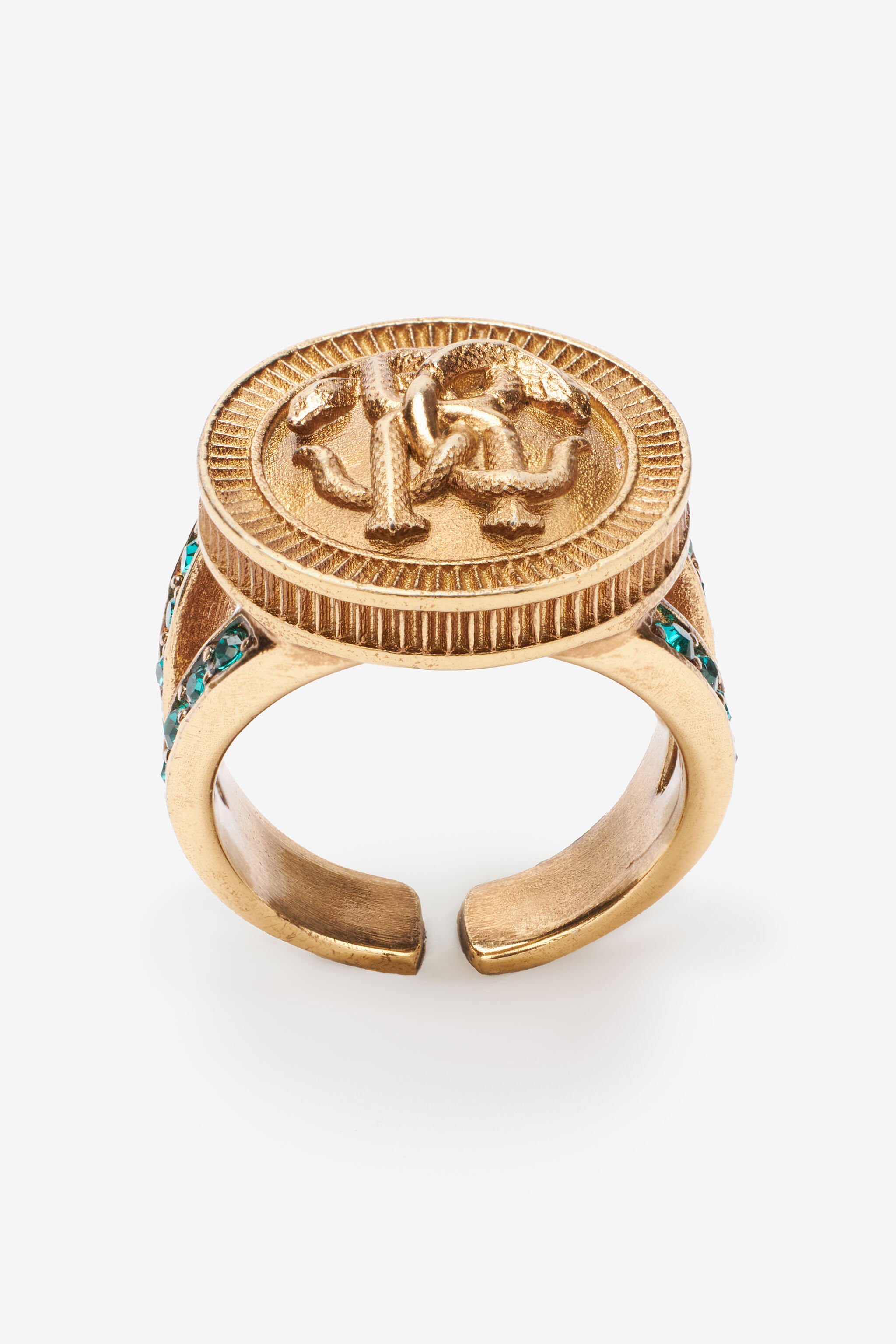 RC Anillo Con Monograma Mirror Snake Y Cristales Oro TKG026-AM066