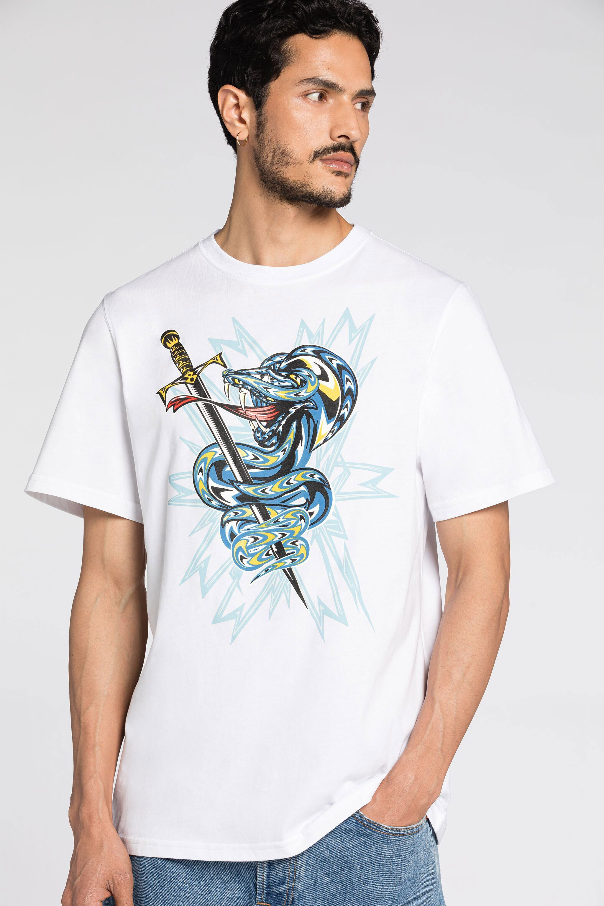 RC Camiseta de algodón con estampado Snake Blanco QRT61B-JD060