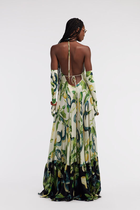 RC Lemon print long dress Elfenbein SKT119-CTI89