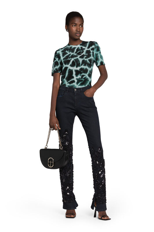RC Giraffe-Print Silk Cut-Out T-Shirt SAGE KQT603-SQU23