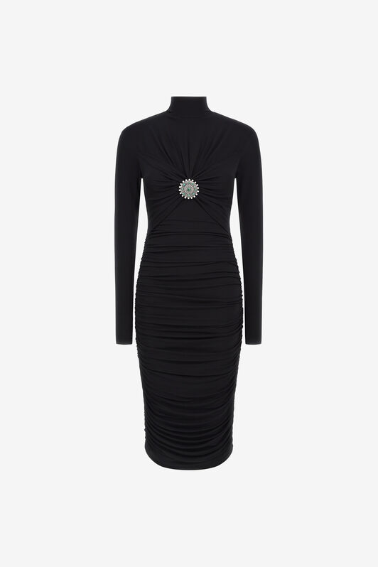 RC Midi-Kleid mit Rüschen und Steinen Schwarz RWT141-JJ036