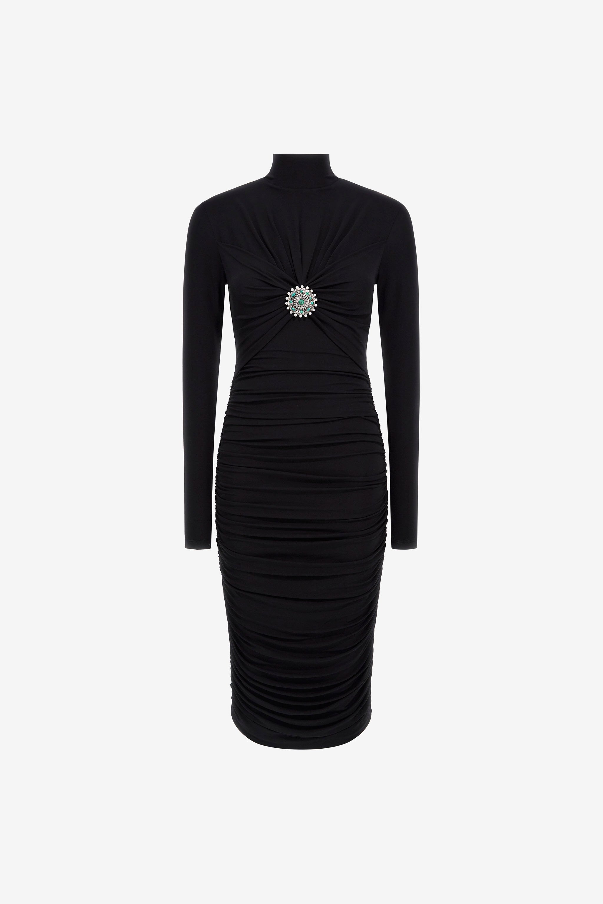 RC Midi-Kleid mit Rüschen und Steinen Schwarz RWT141-JJ036