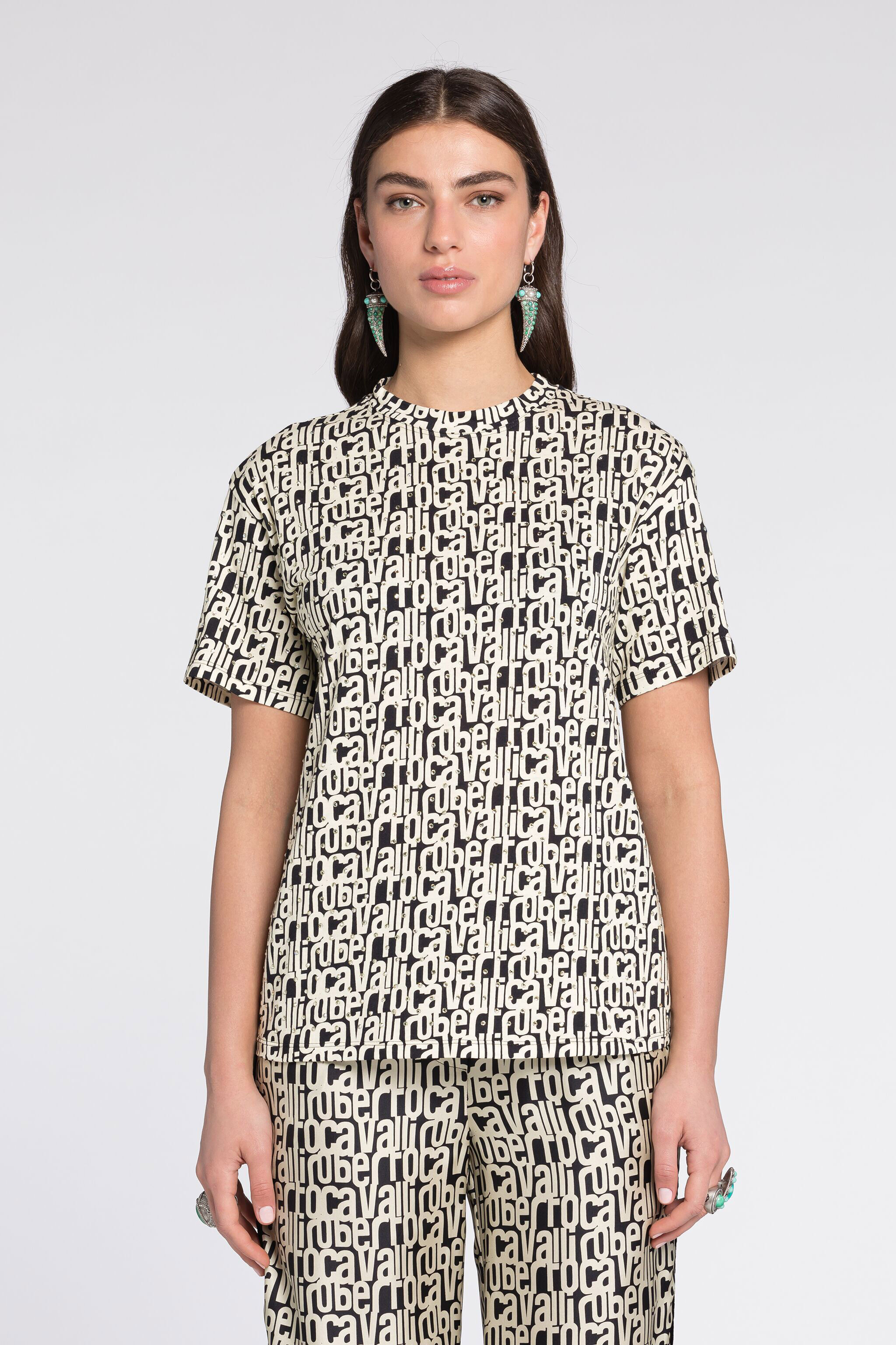 RC Crystal-Embellished Logo-Print T-Shirt Black/White RKT61A-3PH82
