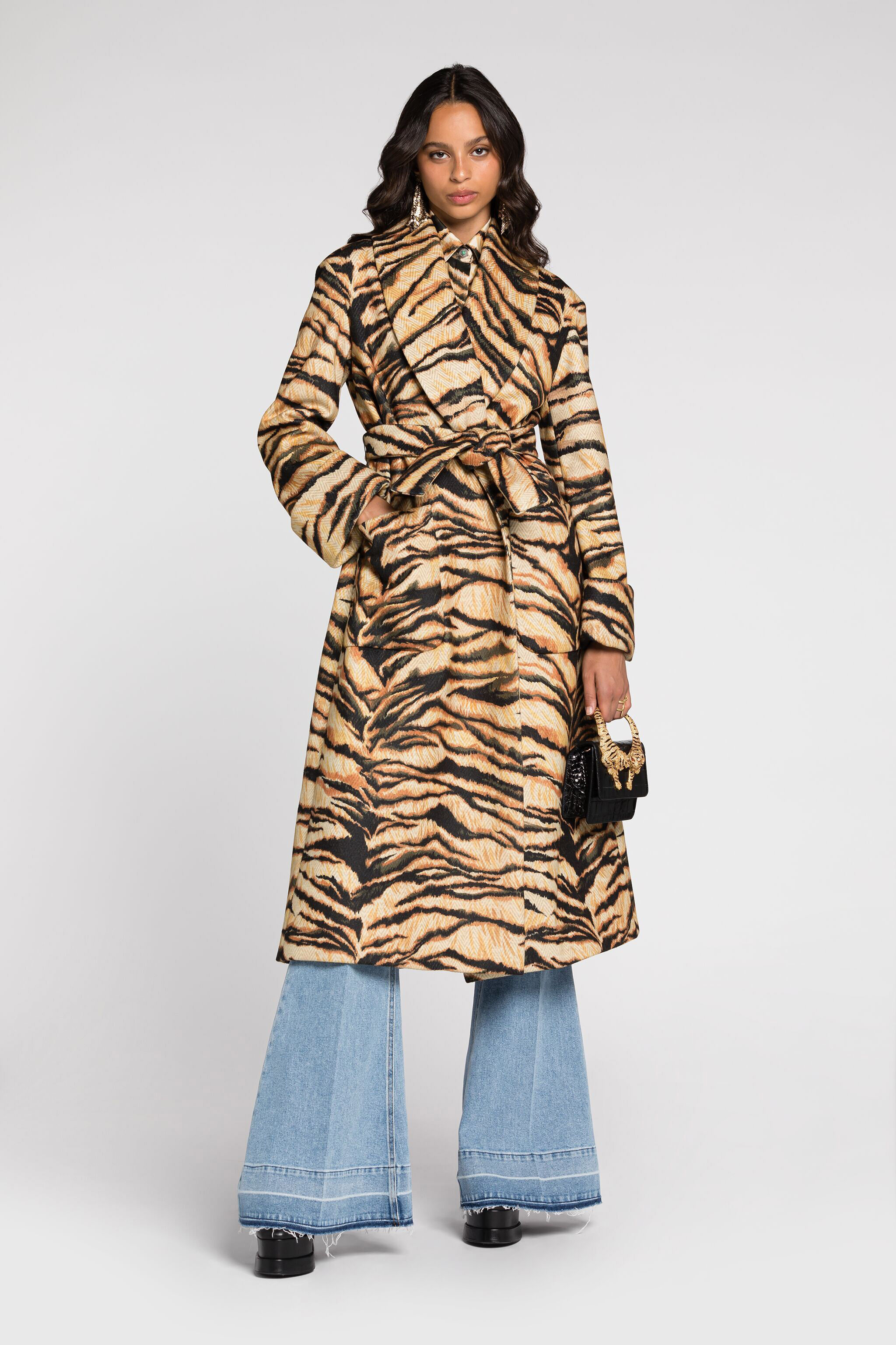RC Freedom-print belted coat Light Brown RKT507-7QH36