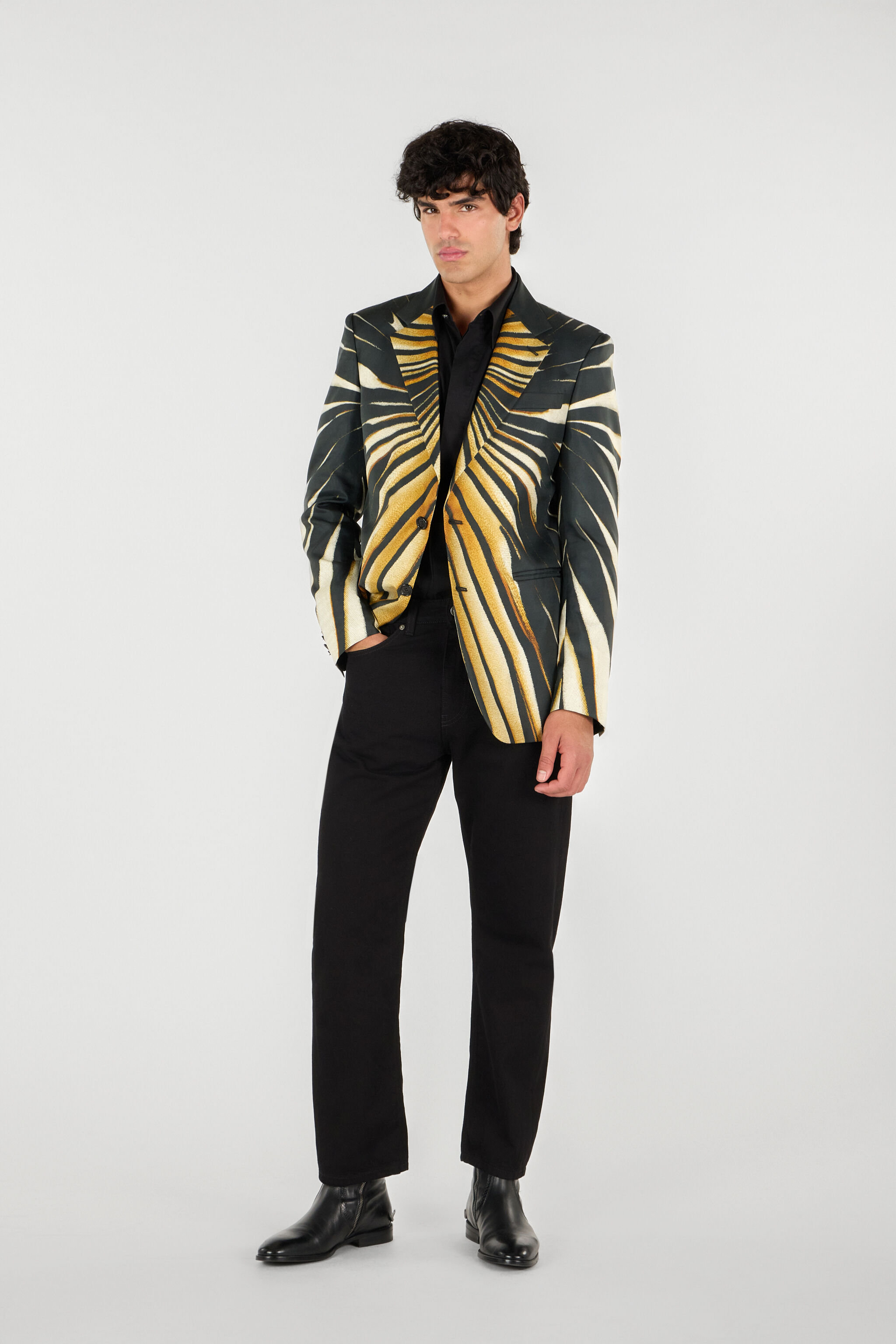 RC Single-breasted blazer with Ray of Gold print Gold RMT435-SKI31