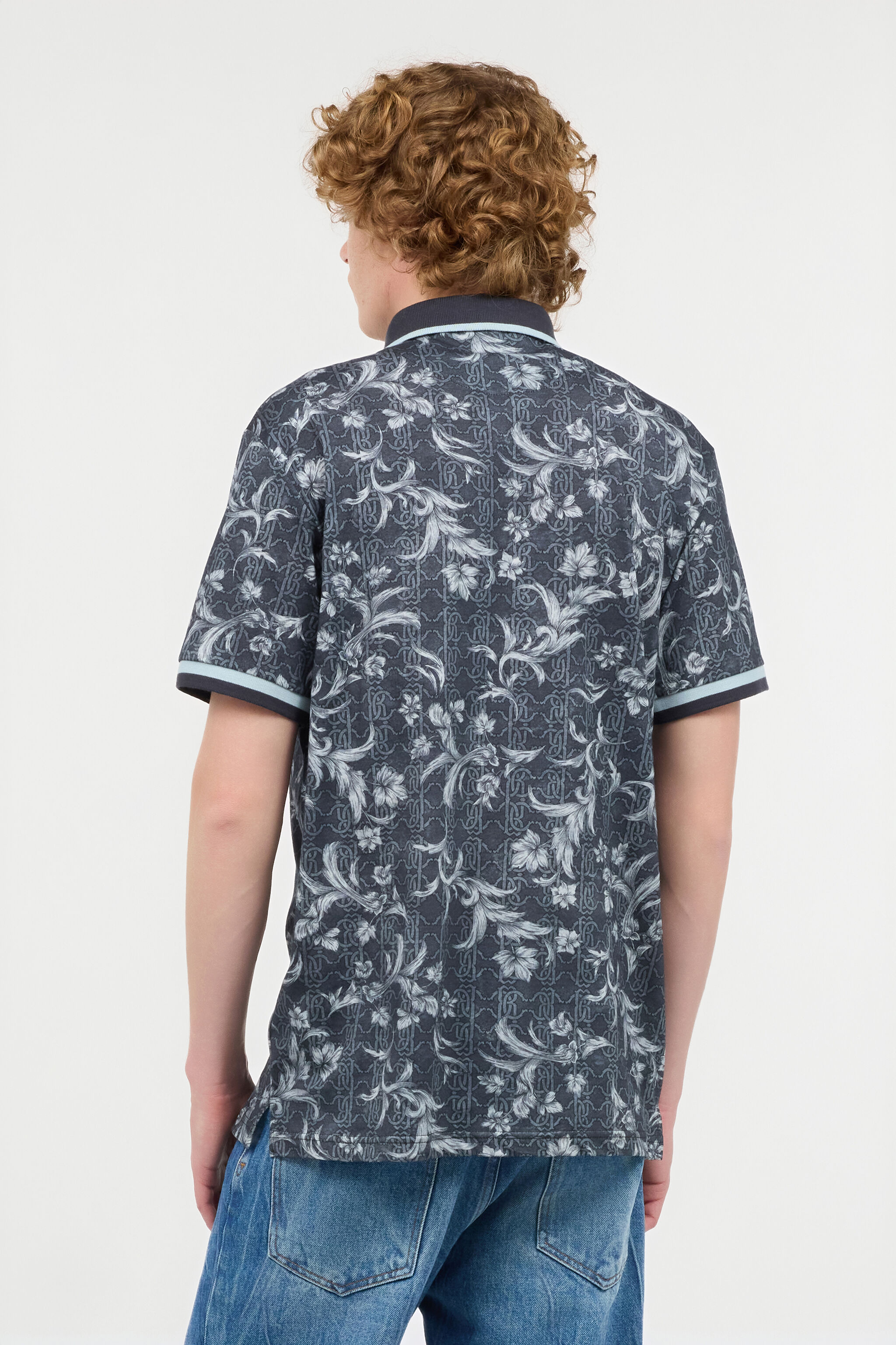 RC Polo Shirt With Floral Print Black OOT64A-XKO64