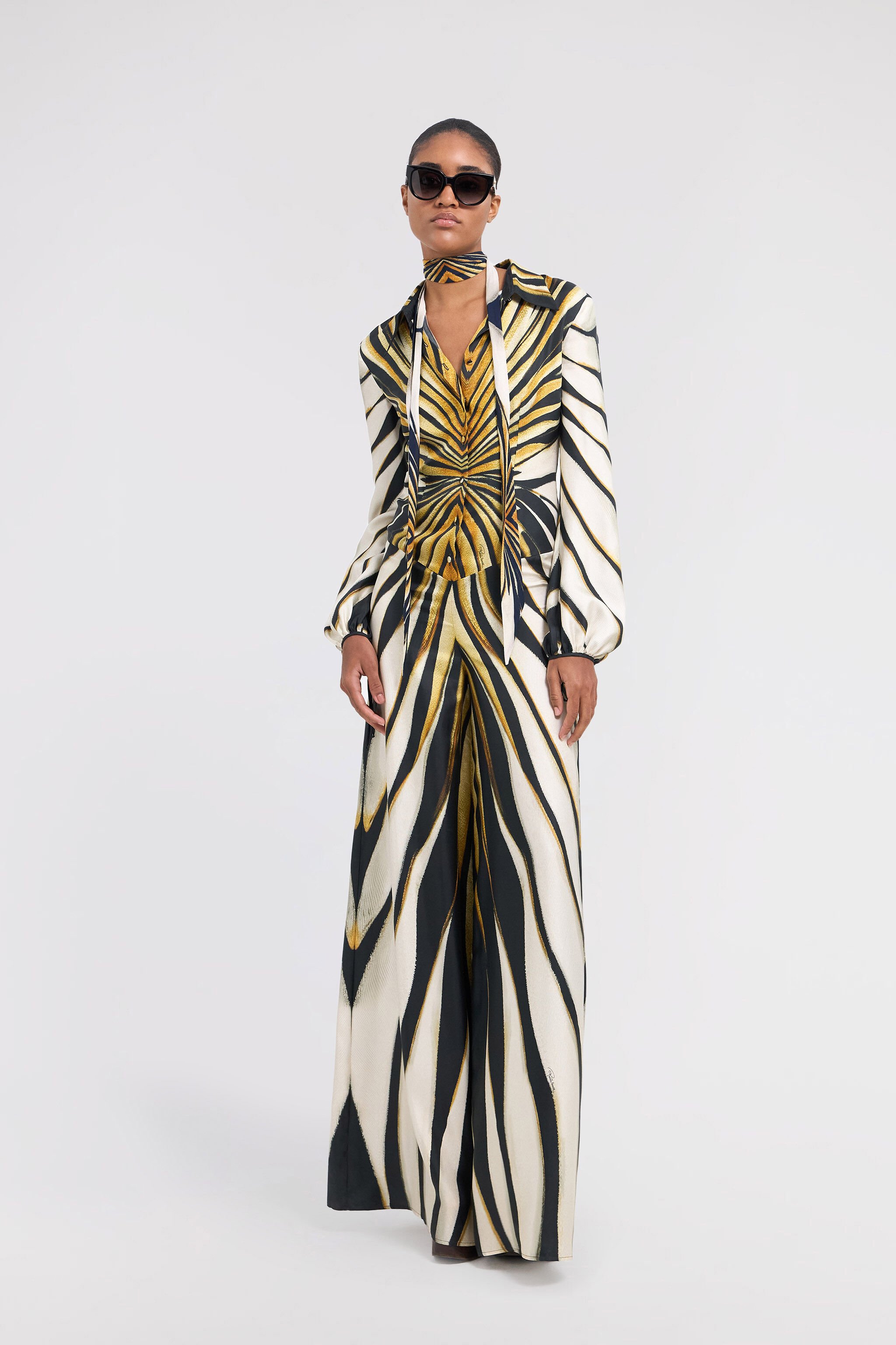 RC Ray Of Gold Print Silk Jumpsuit Gold TKT108-4QM33