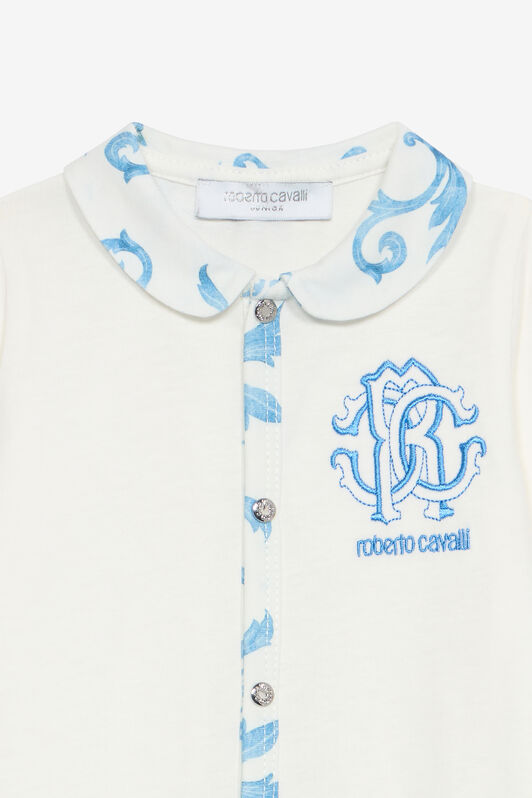 JU Hat, Bib And Romper Suit Set With RC Monogram And Print Light blue UJT827-JD001