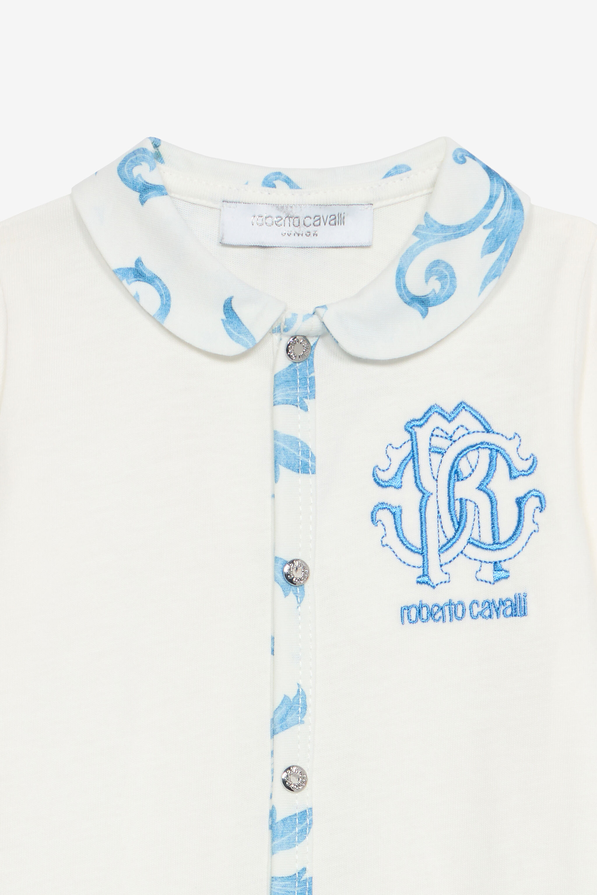 JU Hat, Bib And Romper Suit Set With RC Monogram And Print Light blue UJT827-JD001