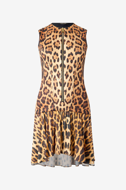 RC Mini Dress with All-Over Jaguar Skin Print Brown VKT142-JMP73