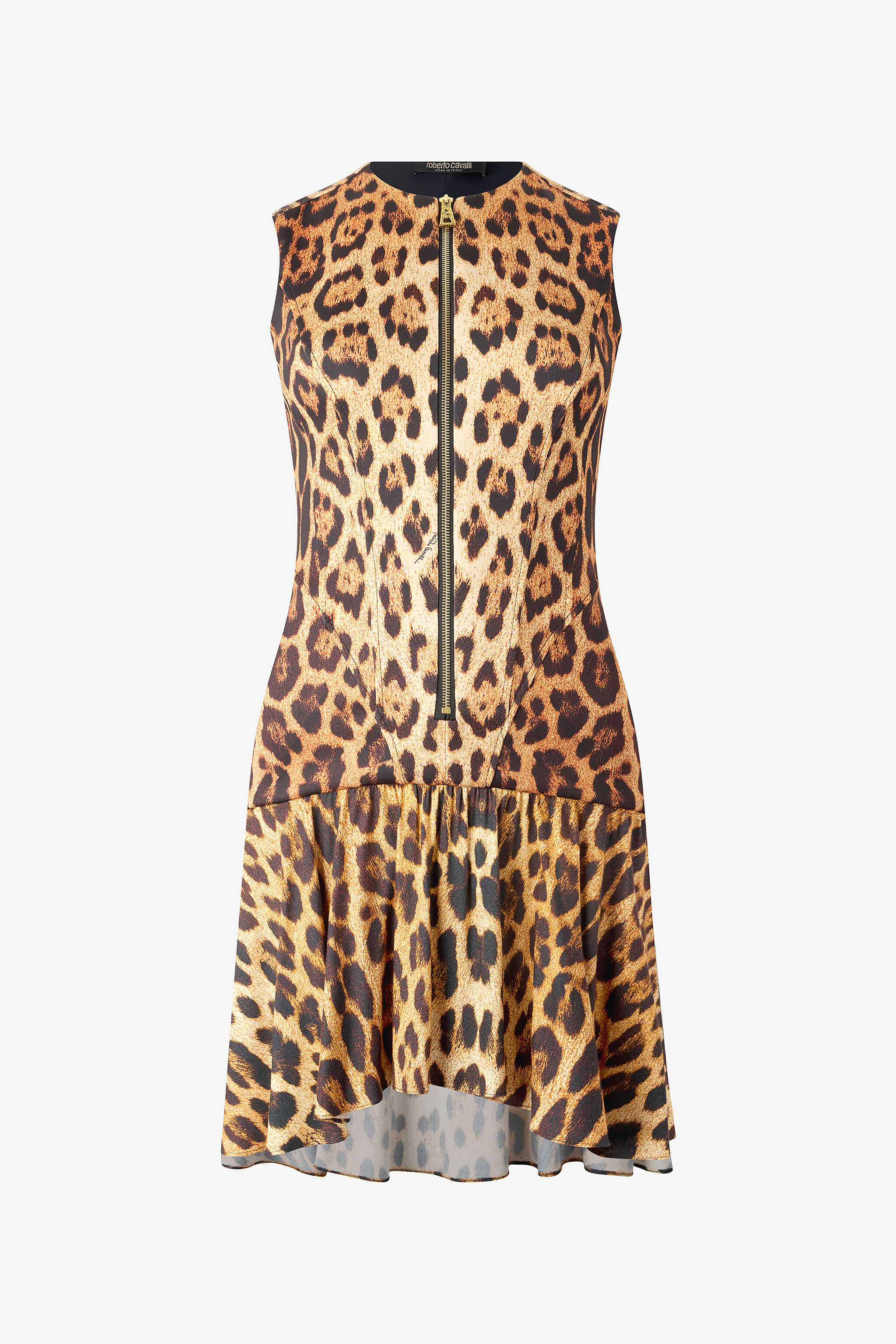 RC Mini Dress with All-Over Jaguar Skin Print Brown VKT142-JMP73