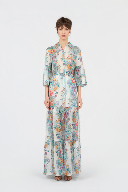 JC Abito Stampa Tropical Garden TURCHESE CHIRO WFT326-WF724