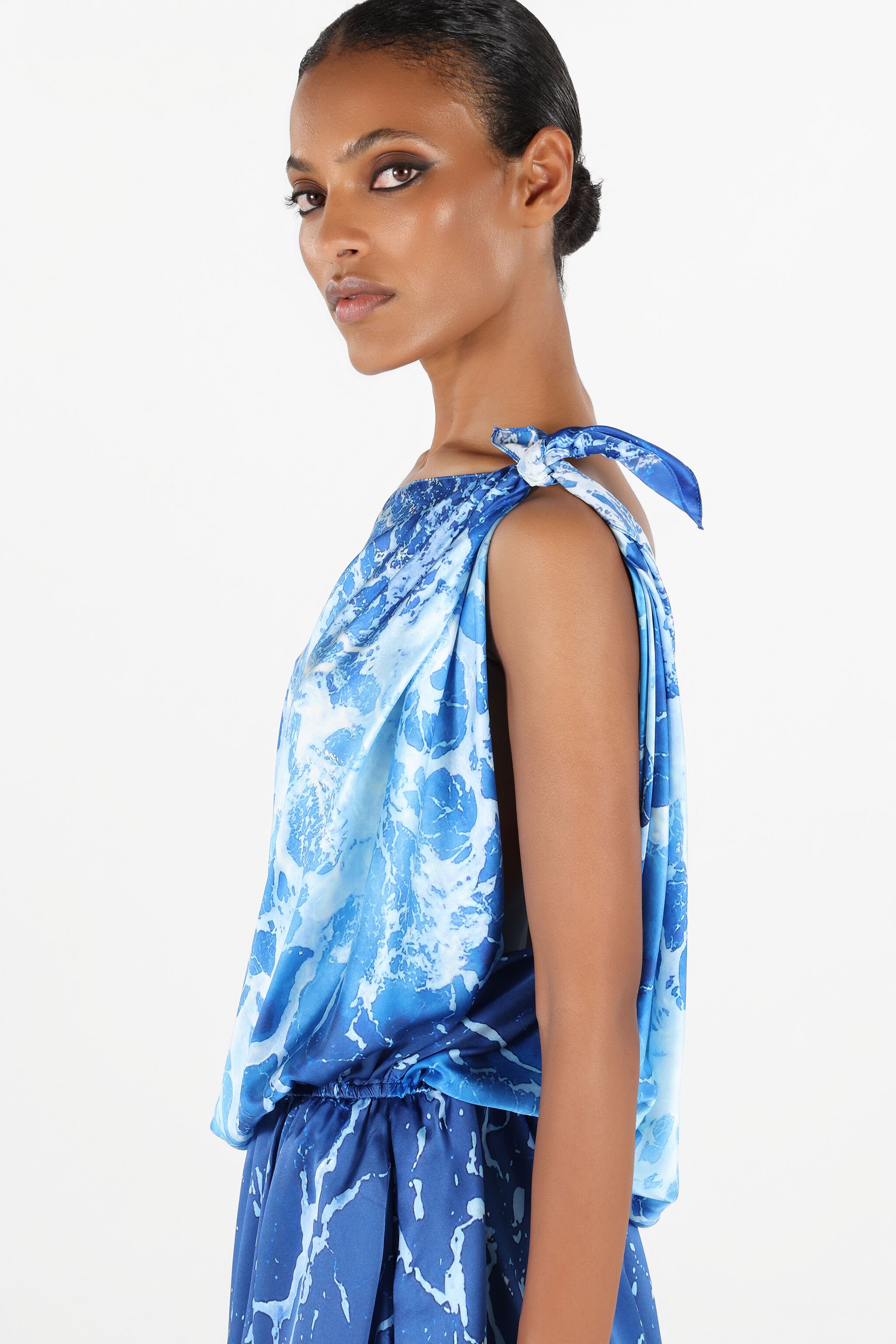 RC One-Shoulder Stretto di Messina Dress Blue UWT127-RYN94