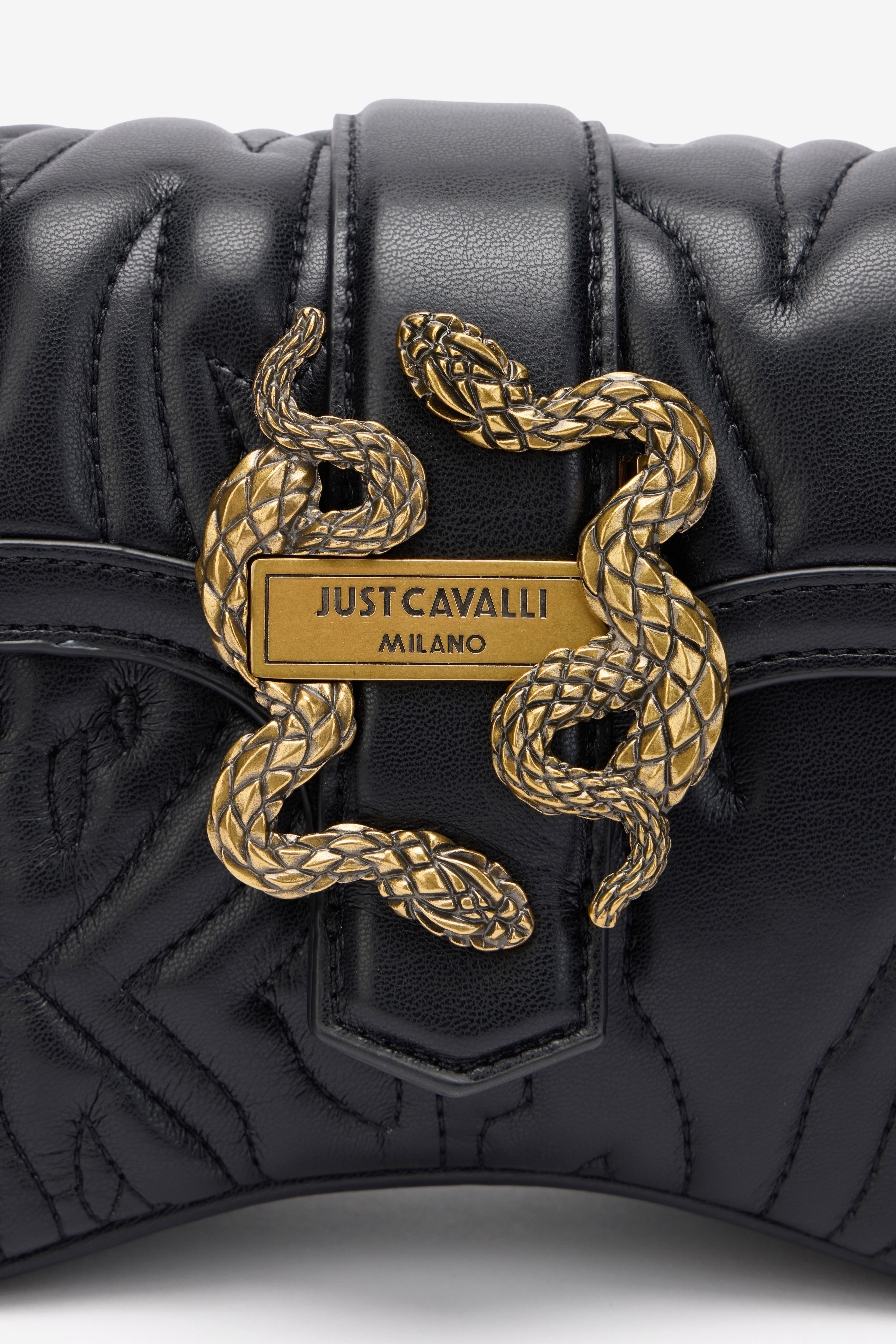 JC Crossbody Bag With Top-Stitching And Mirror Snake BLACK UFB028-UF397