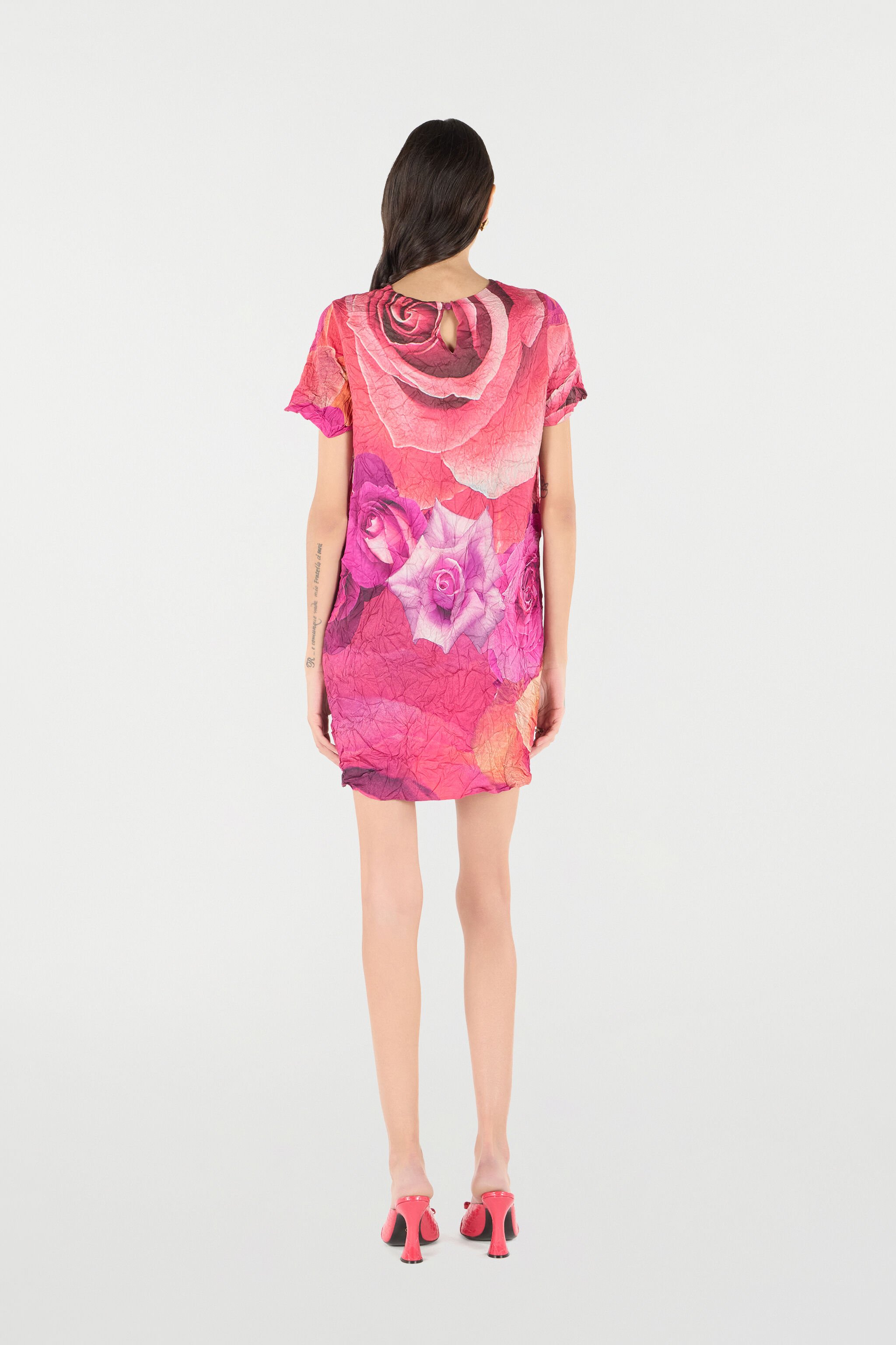 RC Robe Effet Ondulé À Imprimé Roses Fuchsia UKT155-FQN48