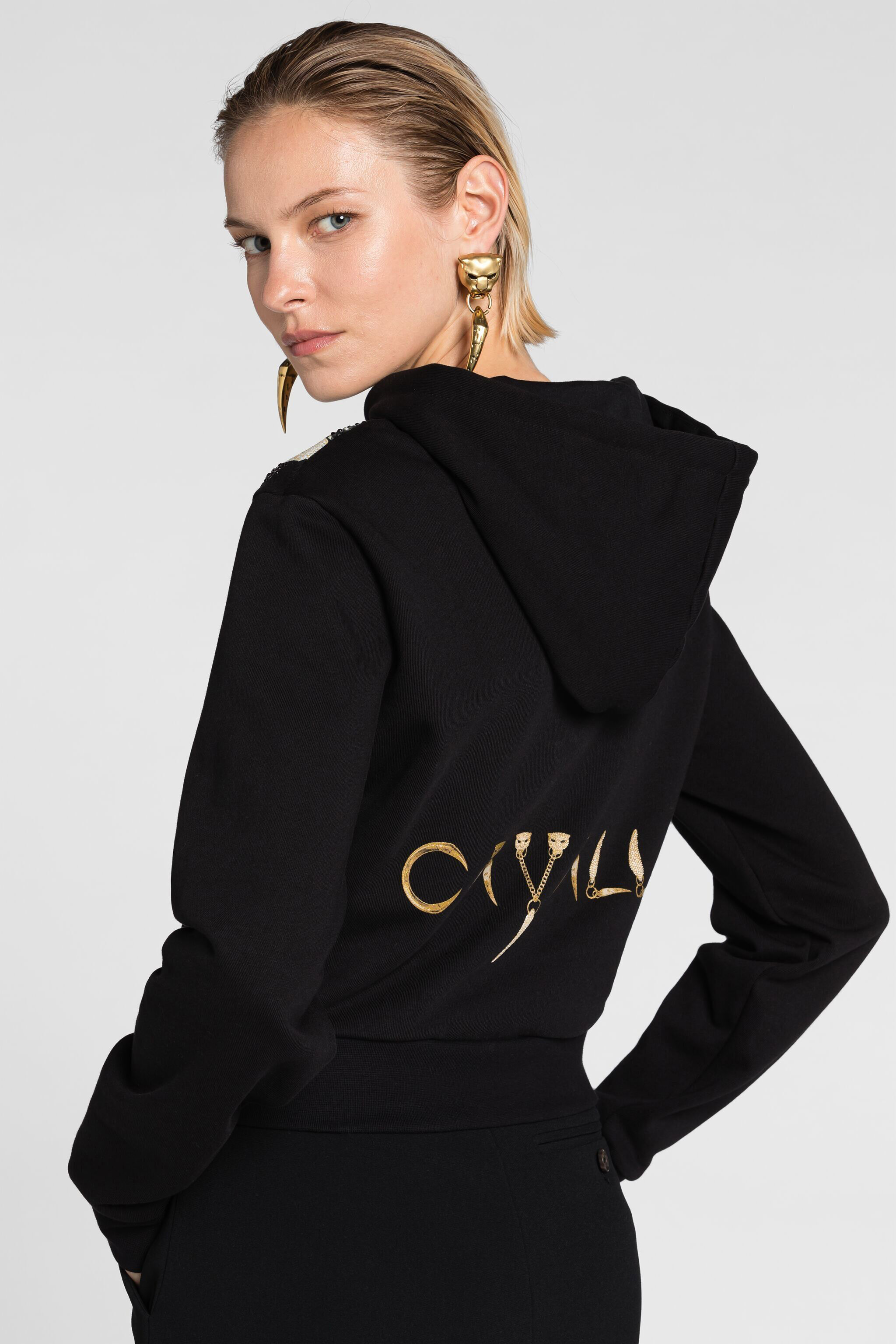 RC Snake And Logo-Print Cotton Hoodie Black PKT68B-CF050