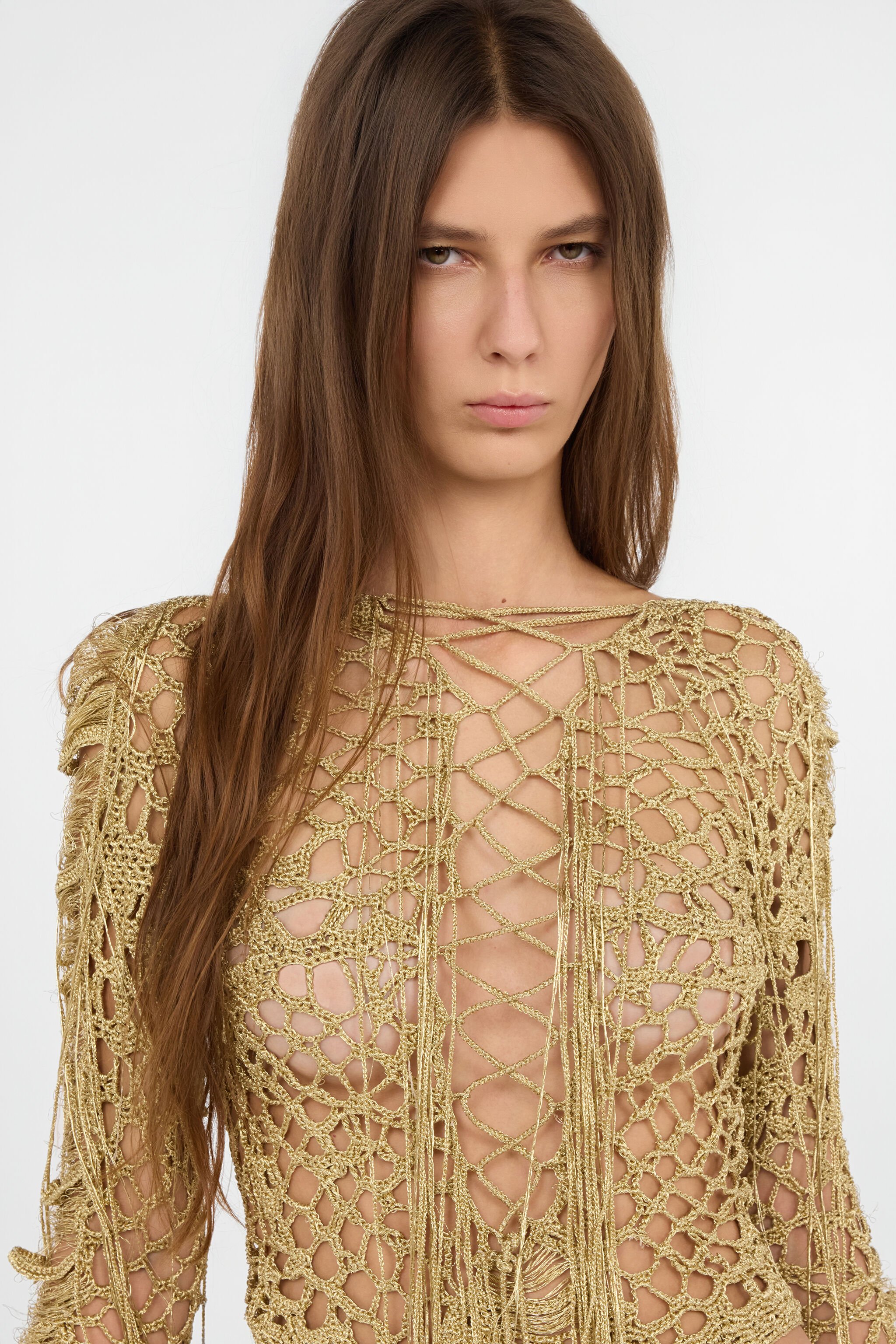 RC Golden See-Through Crochet-Effect Bodysuit GOLD WWM607-MO011