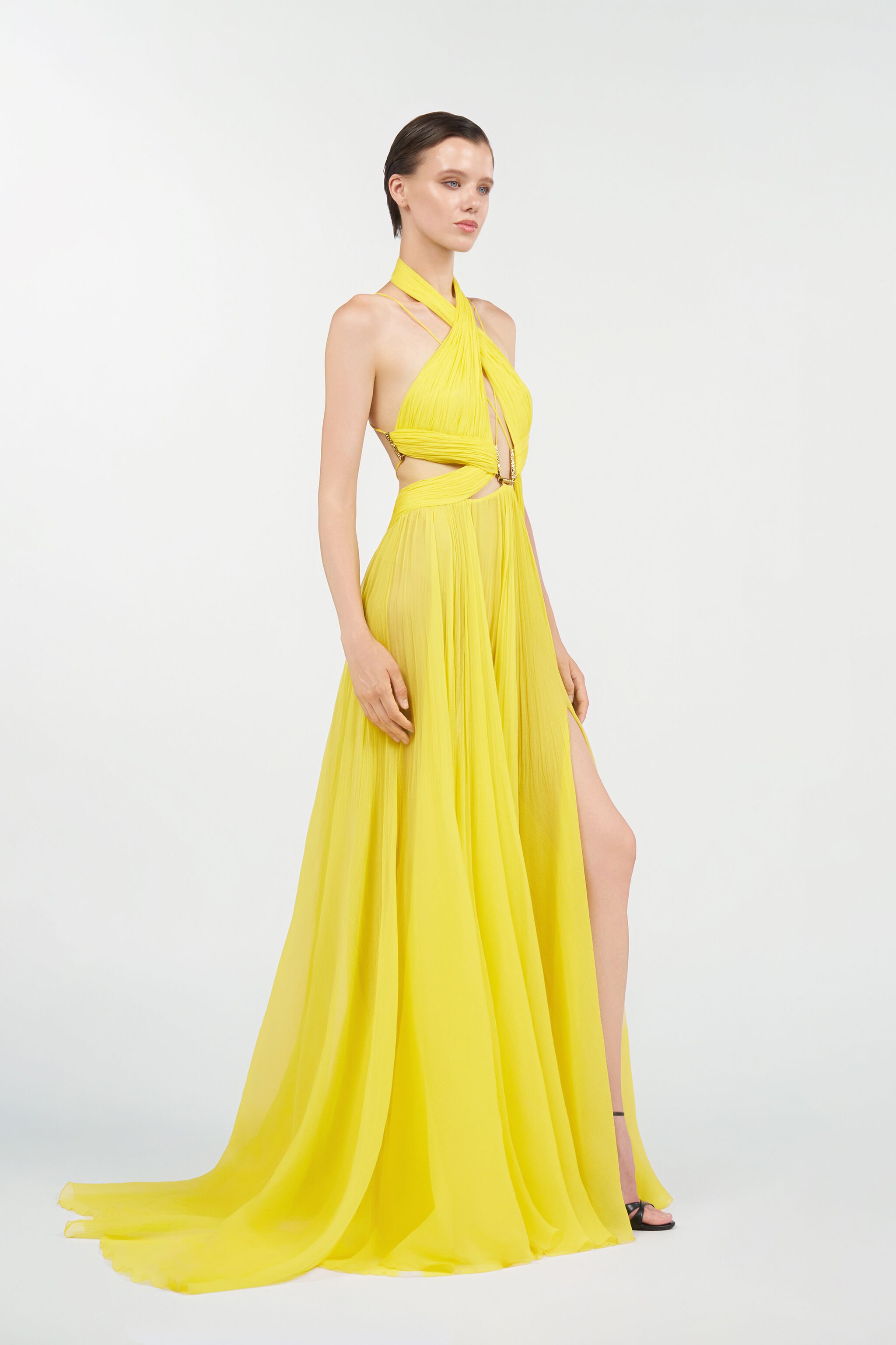 RC Robe Maxi Jaune en Soie avec Découpes YELLOW WQT129-CQ002
