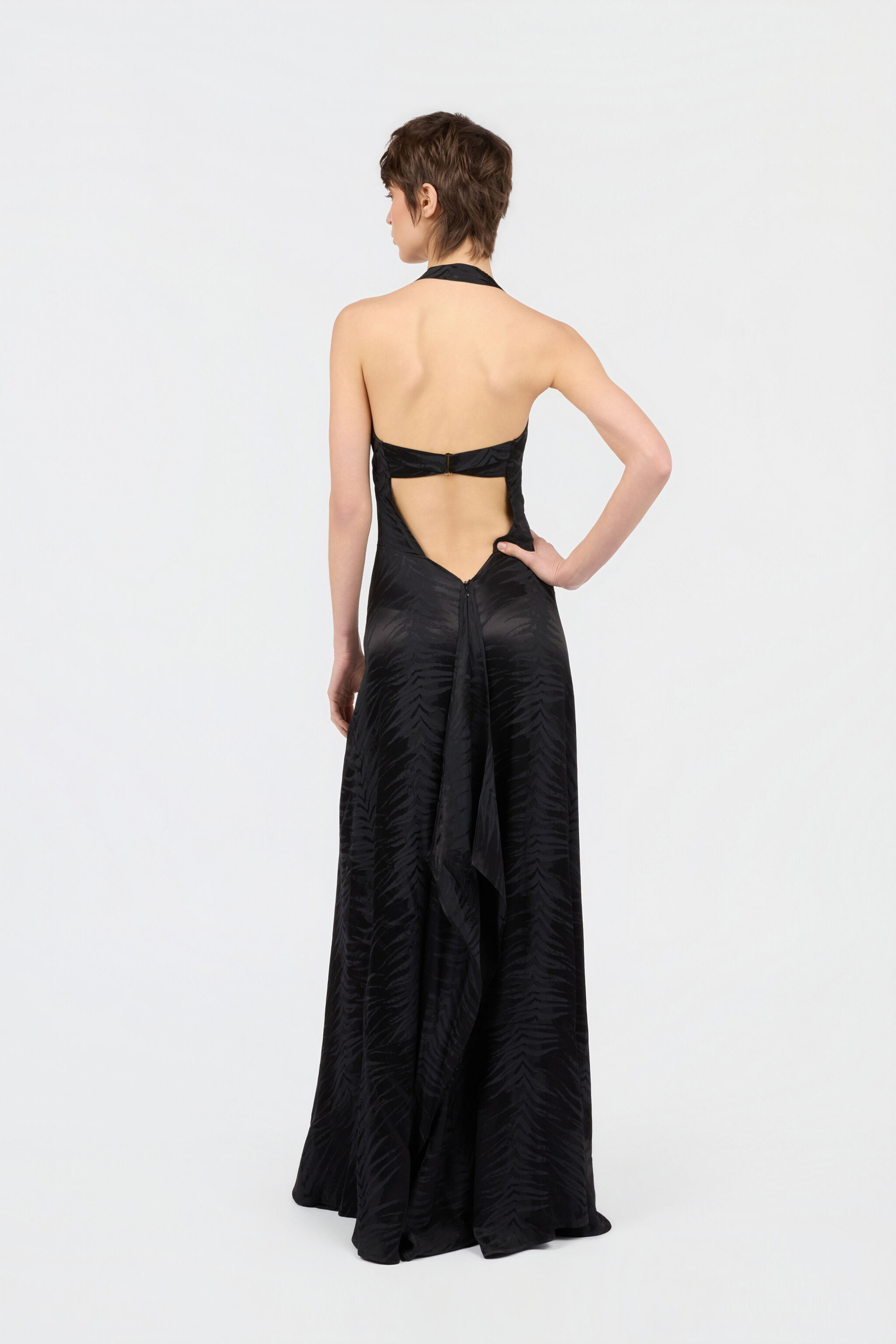 JC Black Maxi Dress With Tonal Natural Barb Pattern BLACK WFT299-WF697
